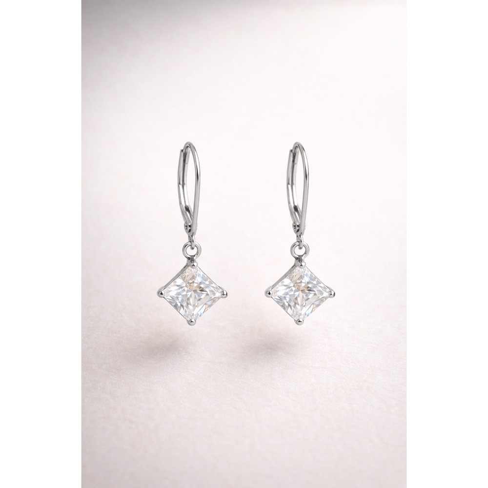 Cubic‎ Zirconia Drop Dangle Earrings 925 Sterling Silver Leverback